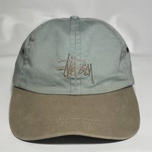 Vintage Stussy Caps Hat OG Small Logo 90s Mint/Khaki Made In USA